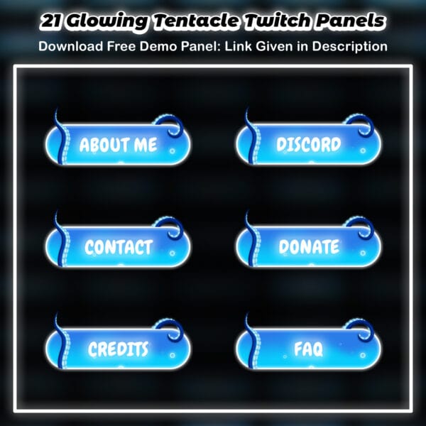 Glowing blue Twitch panels with curled tentacles and ocean theme