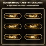 Golden magic flash Twitch panels with glowing sparkles