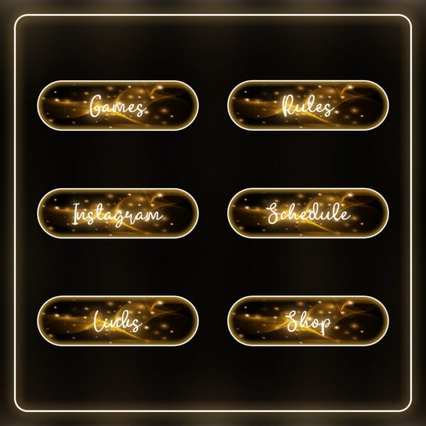 21 golden Twitch panels with soft glow