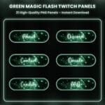 Green magic flash Twitch panels with glowing details