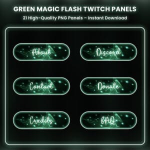 Green magic flash Twitch panels with glowing details