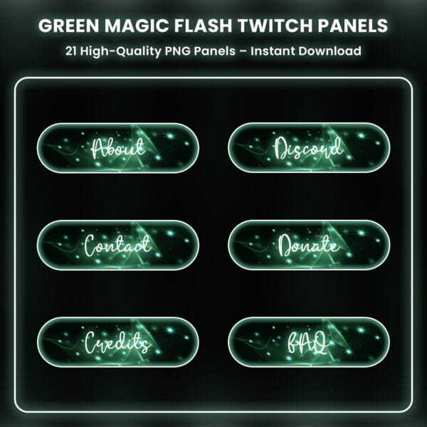 Green magic flash Twitch panels with glowing details