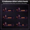 Twitch panels with a cute vampire witch, pumpkins, and glowing candles
