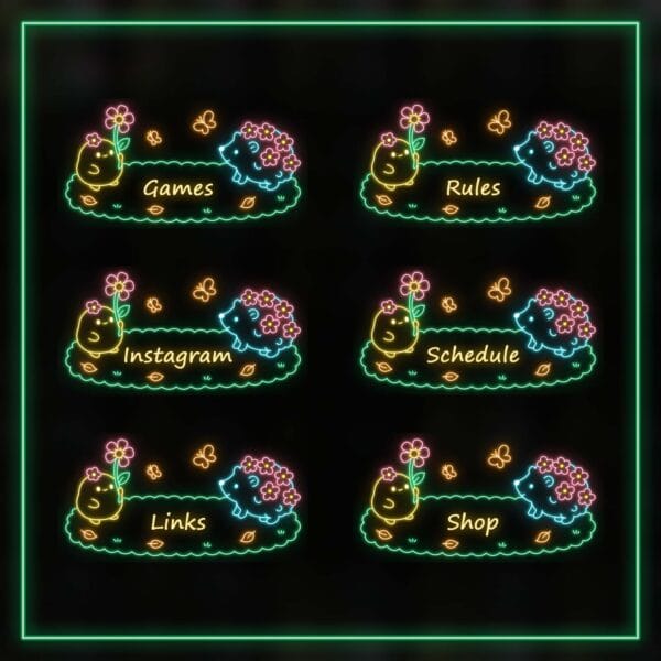 Adorable Twitch panel set featuring 21 glowing pastel-themed designs