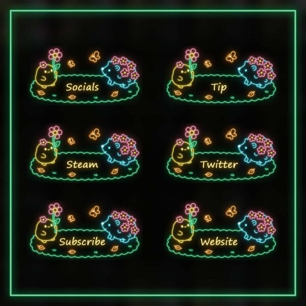 Cute and cozy flower-themed Twitch panels in soft neon colors