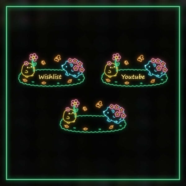 Pastel aesthetic Twitch overlays with kawaii characters and floral elements