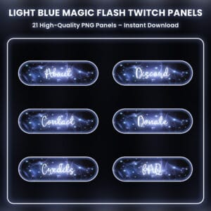 Twitch panels with glowing light blue design and sparkles