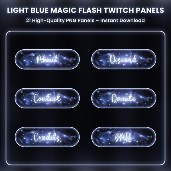 Twitch panels with glowing light blue design and sparkles