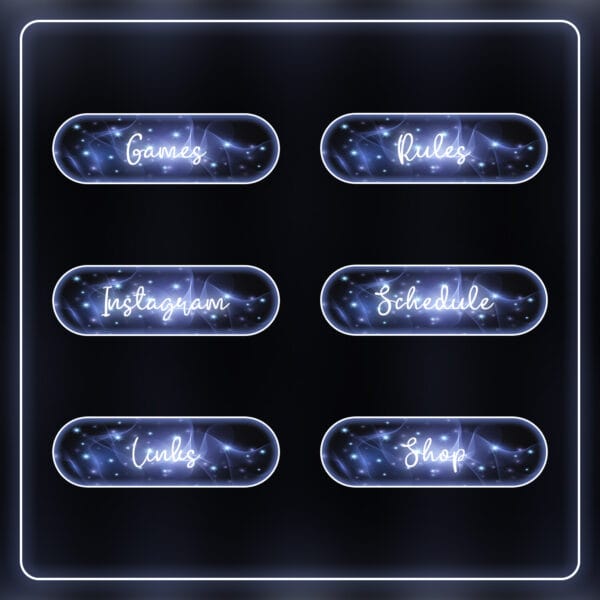 Cute stream panels for Twitch with soft magical glow