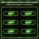 Light green magic flash Twitch panels with glowing sparkle