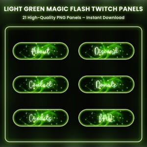 Light green magic flash Twitch panels with glowing sparkle