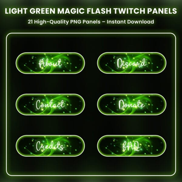 Light green magic flash Twitch panels with glowing sparkle