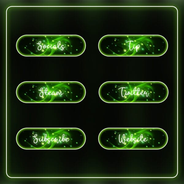 Cozy stream panels with soft green glow
