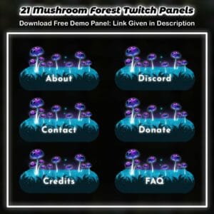 21 Magic Mushroom Forest Twitch Panels with a glowing fantasy look