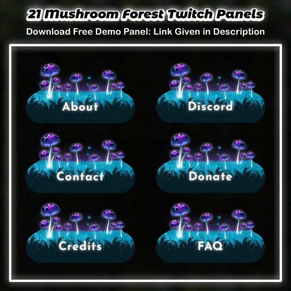 21 Magic Mushroom Forest Twitch Panels with a glowing fantasy look