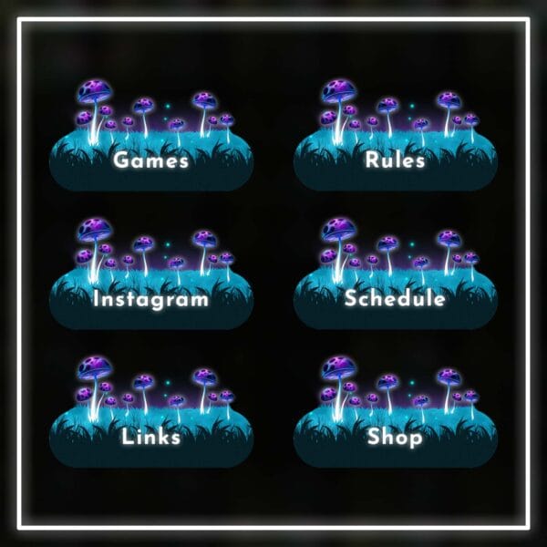 21 Magic Mushroom Forest Twitch Panels with a glowing fantasy look