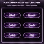 Purple magic flash Twitch panels with glowing sparkle