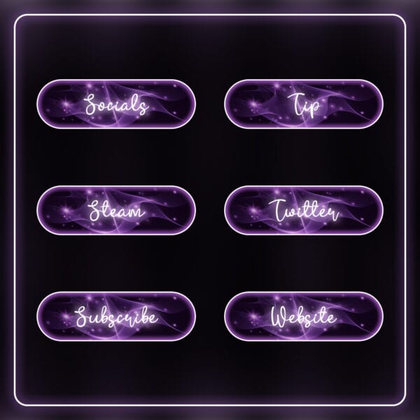 Twitch panels with soft purple glow and magical flash