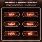Red magic flash Twitch panels with glowing sparkles
