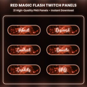 Red magic flash Twitch panels with glowing sparkles