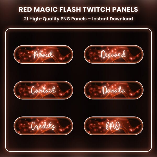 Red magic flash Twitch panels with glowing sparkles