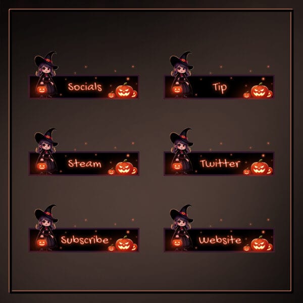 21 spooky cute stream panels with glowing orange text and Halloween aesthetic