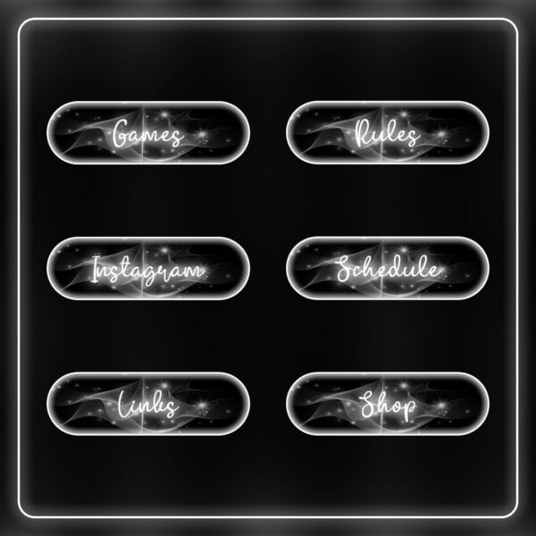 21 glowing white Twitch panels with clean design